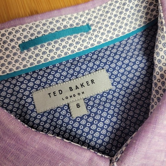 Ted Baker Men's Linnoo Linen Roll Up Shirt Modern Slim Pink Size 6 Button Front - Picture 4 of 4